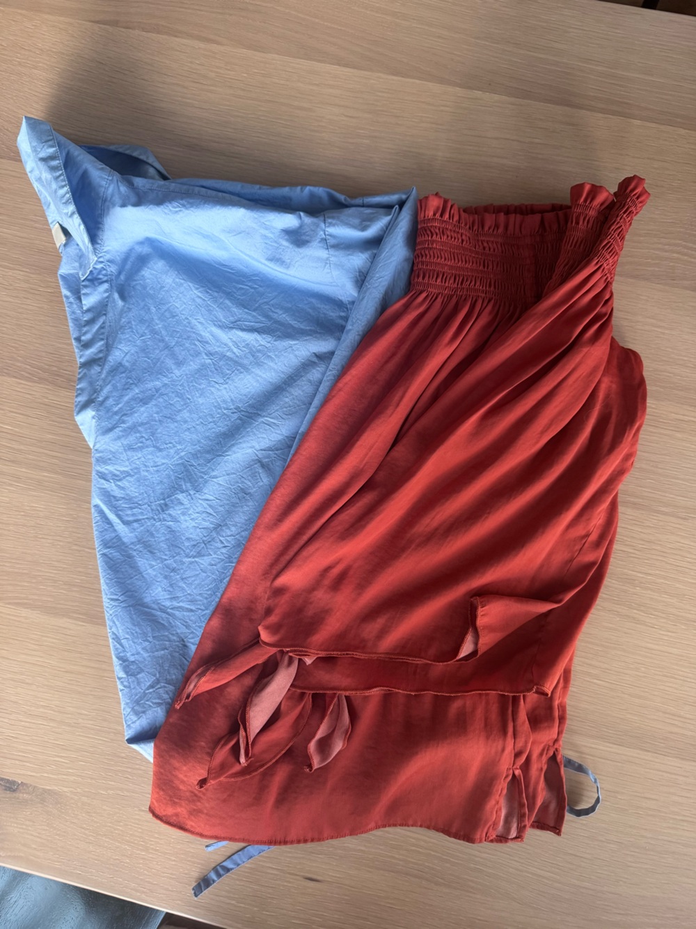 LOFT Blue Cotton Button-Up & LOFT Rust Red Smocked Tank Duo